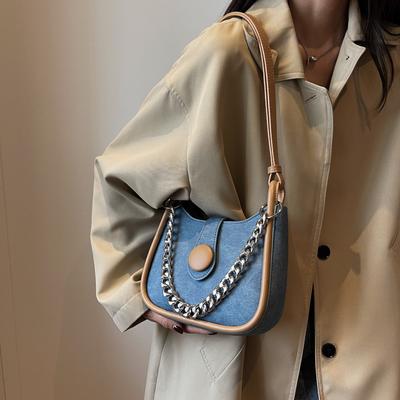 Jesenná taška do podpazušia pre ženy Nová PU Denim Bavlna Dizajnová Crossbody taška Módna Taška na dochádzanie cez jedno rameno