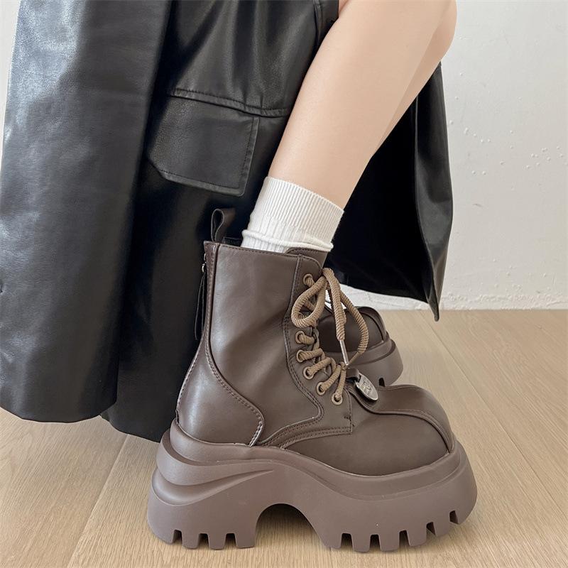 Bottes Martin à plateforme polyvalentes rétro marron pour fans de Queen, nouvelles bottines courtes rehaussantes automne 2025 pour femmes, style britannique