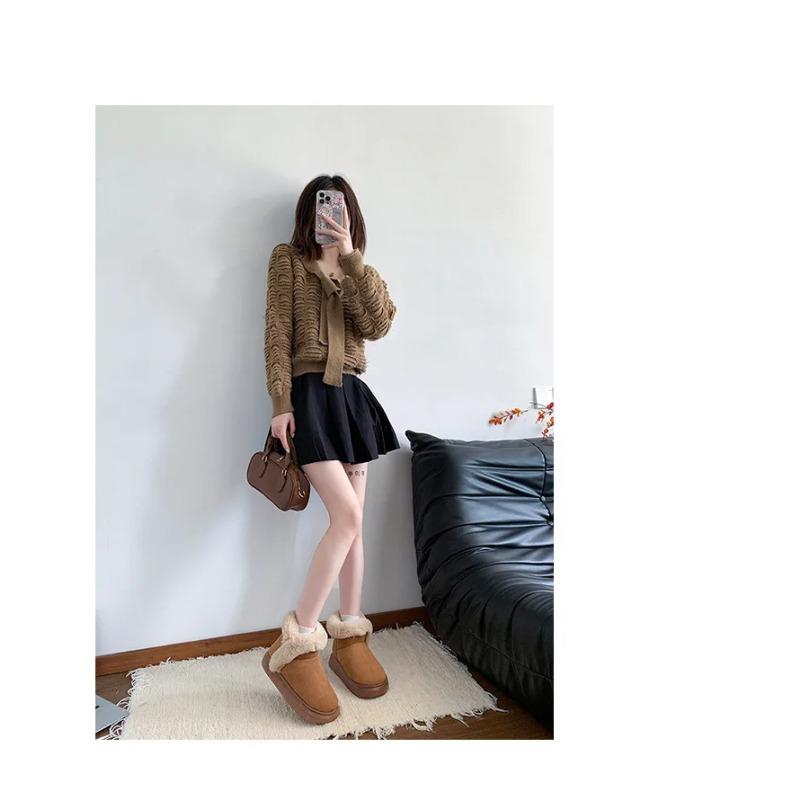 Νέα Χειμερινά Παπούτσια Μήκους Μέσης Γάμπας με Χοντρή Σόλα, Ζεστά, Ανθεκτικά στη Φθορά, Άνετα και Μοντέρνα Γυναικεία Μποτάκια, Μποτάκια Χιονιού από Βελούδο με Επίπεδη Σόλα