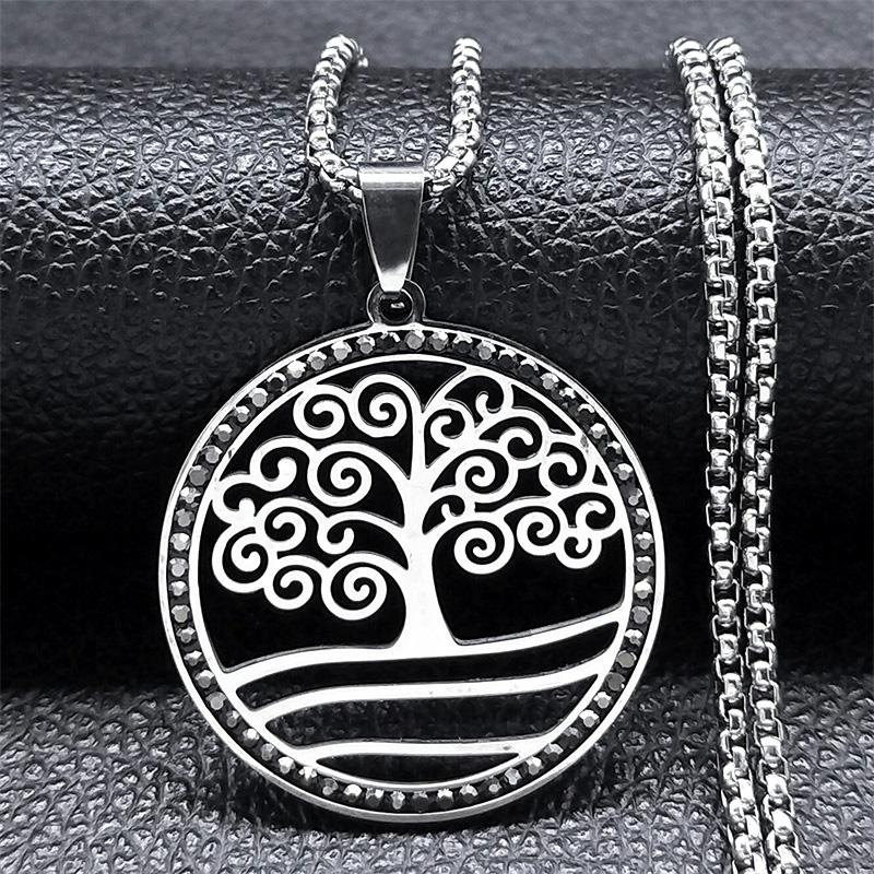 Fashion Tree of Life Stainless Steel Necklace Gold Color Crystal Pendant Necklaces Elegant Women Girl Jewelry Gifts N76S01