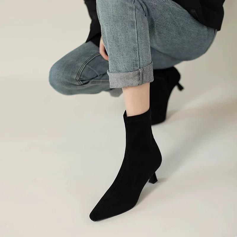 High Heels Ankle Boots Women Leopard Pointed Toe Shoes Winter New 2024 Trend Chelsea Snow Botas Pumps Fashion Sexy Zapatos Mujer