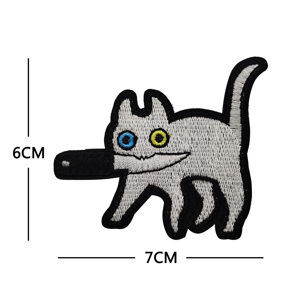 Cat with Knife Embroidered Velcro Patch - Black & White