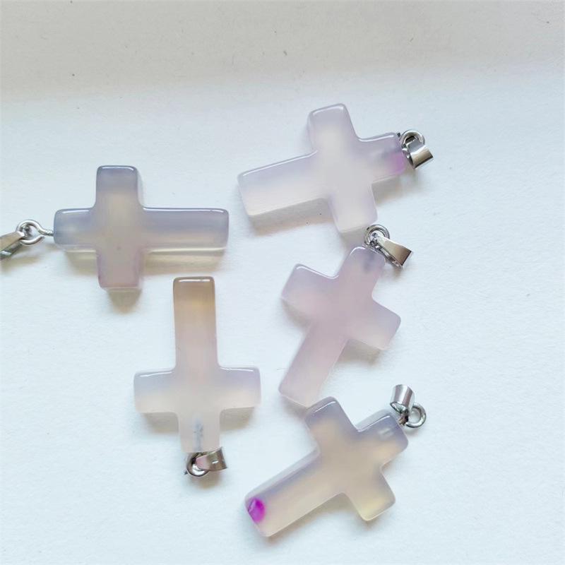 Amethyst Stone Cross Pendant Necklace - European & American Fashion Accessory
