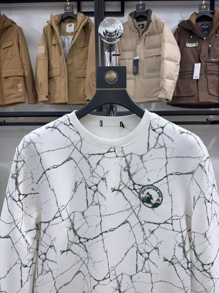 H Family Marble Print Casual Round Neck Hoodie - Warm, Long Sleeve Pullover for Men (3U063)