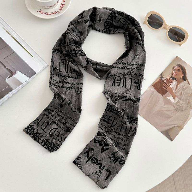 Scarf men's and women's new high-end sense casual versatile trend retro old hole scarf hip-hop style scarf scarf