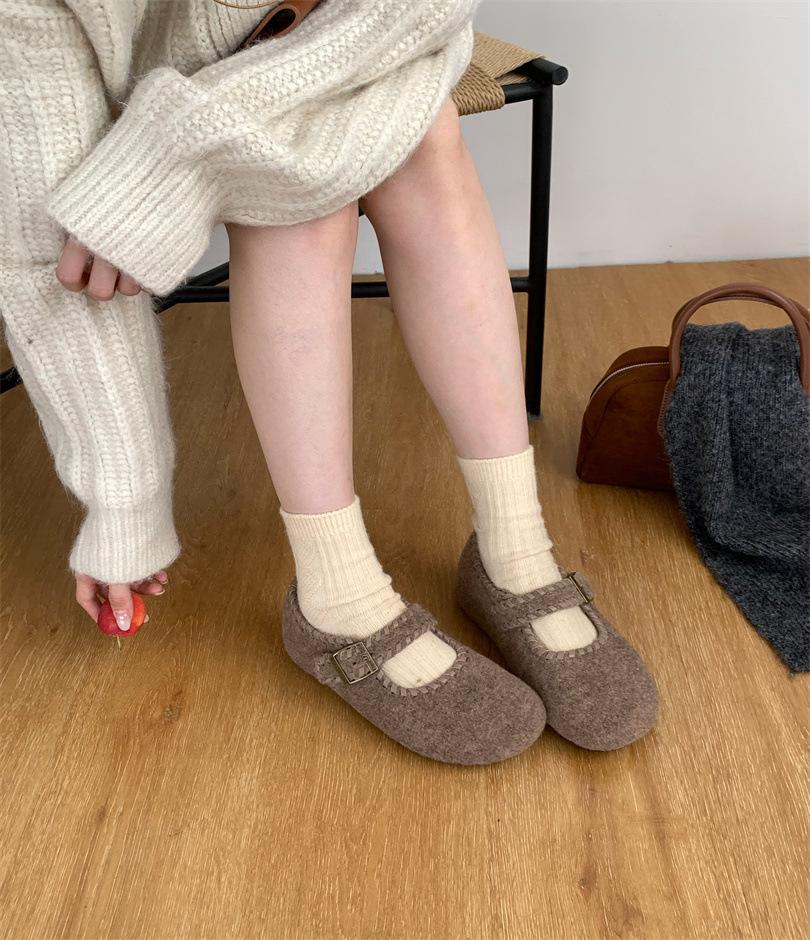 2025 autumn and winter new round head with velvet thick-soled warm women's cotton shoes fashion woven women's single shoes