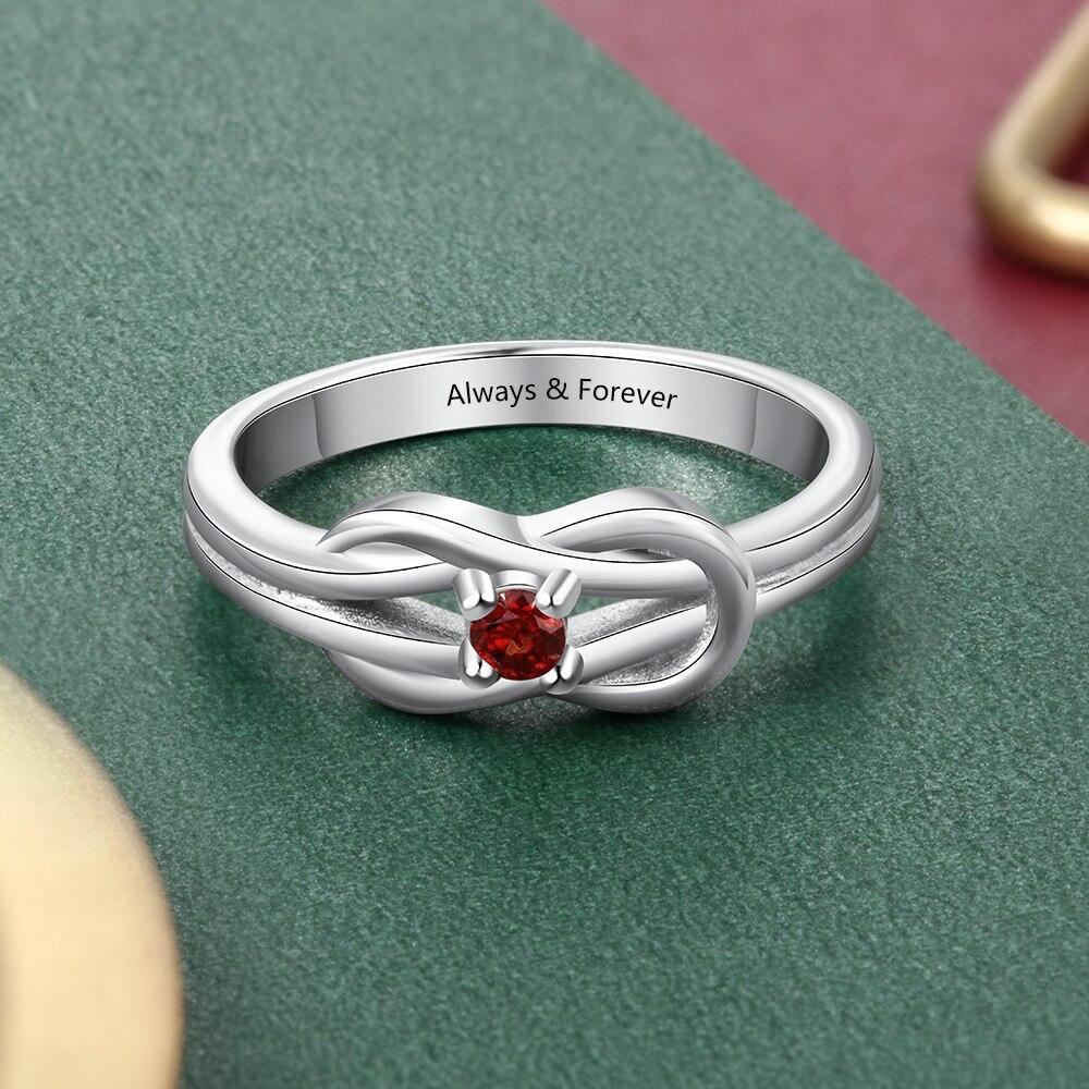 Personalized Ring Square Knot Shape Fashion Ring Jewelry Engraved Any Letters Custom Birthstone Trendy Gift For Womenri103871