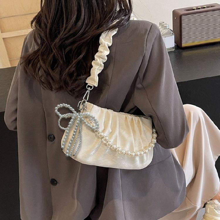 Pearl Beaded Bowknot Keychain Decorations Pendant Handbag Hangings Ornament Sweet Keyring Pendant for Women Girls