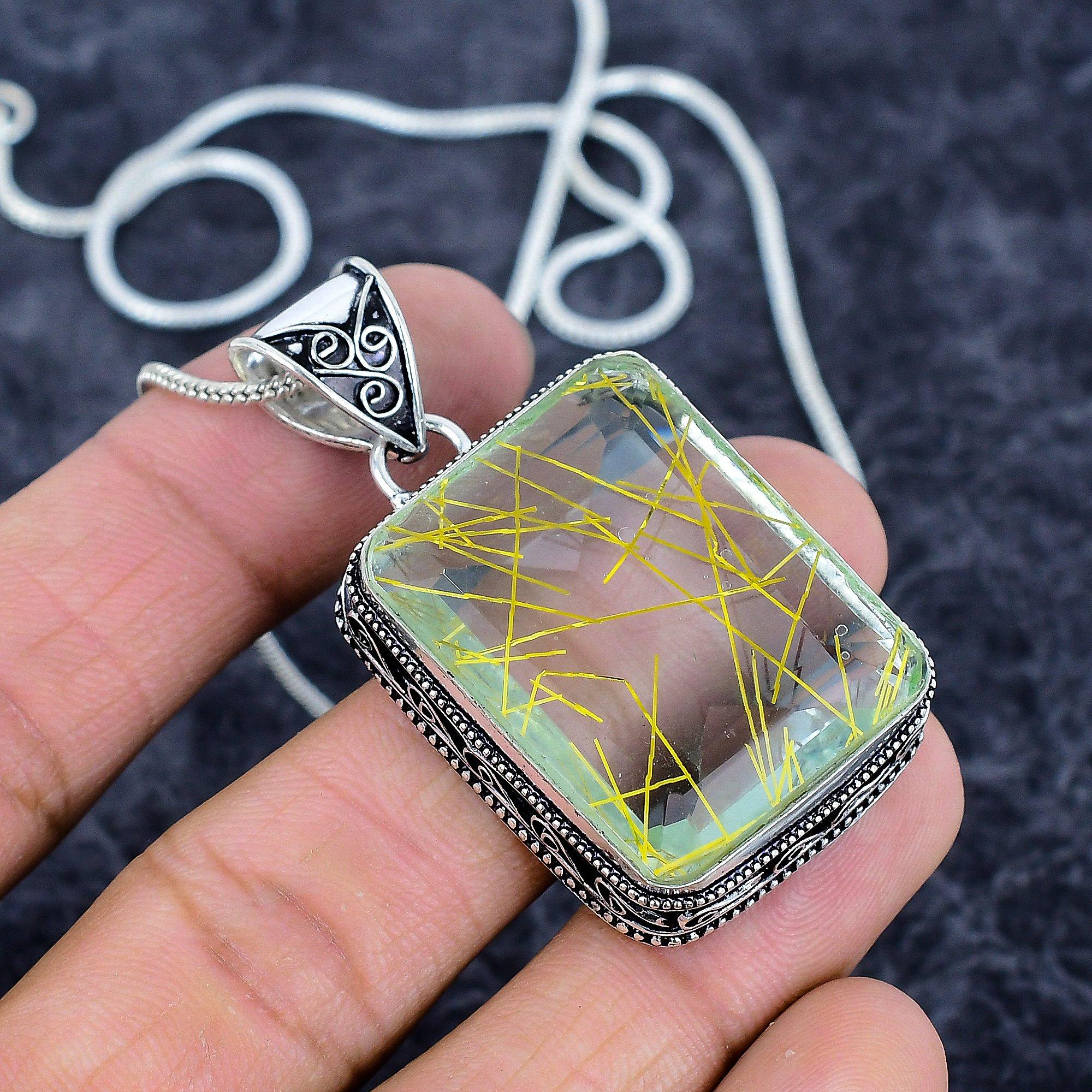 

Golden Rutile Gemstone Handmade 925 Sterling Silver Jewelry Pendant 2.05 M-3216