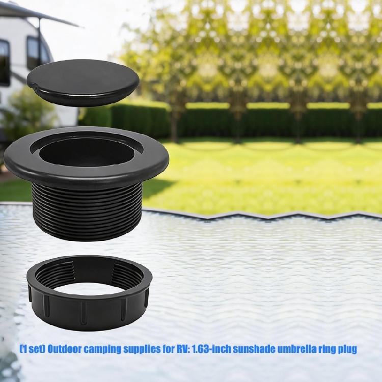 Threaded Umbrella Hole Cover for Patio Table, 1.63 Inch Black Table Insert Cover with Center Cap for Outdoor Table Opening Replacement