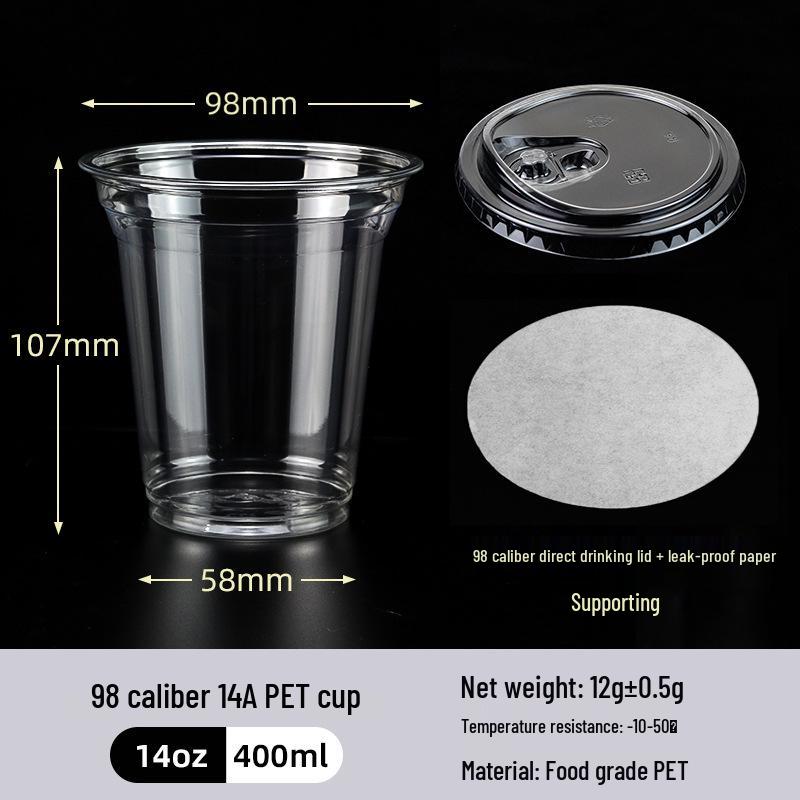 Disposable PET Plastic Cup with Lid - 98mm Caliber for Milk Tea, Coffee, Lemon Tea, or Iced Drinks