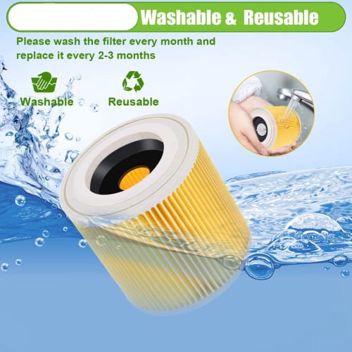 Replacement Cartridge Filter for Karcher WD3 Premium, WD2, WD3, WD3P, WD3MV2, and MV3 Vacuum Cleaners