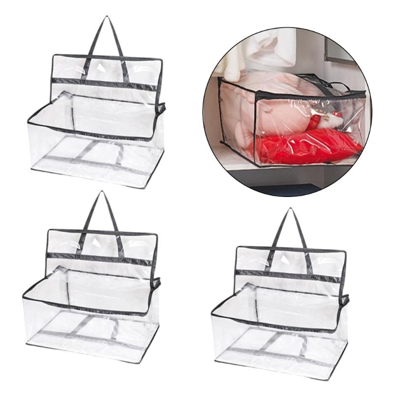 Large Clothes Storage Bags, Clear 55 L PVC Linen Bag with Carry Handles for Blankets, Bedding, Shelf Storage, Home Use and Room Moves