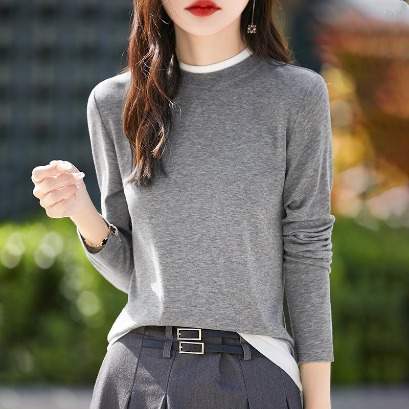 Autumn Women's Half High Crew Neck Knit Sweater Long Sleeve Sweater
