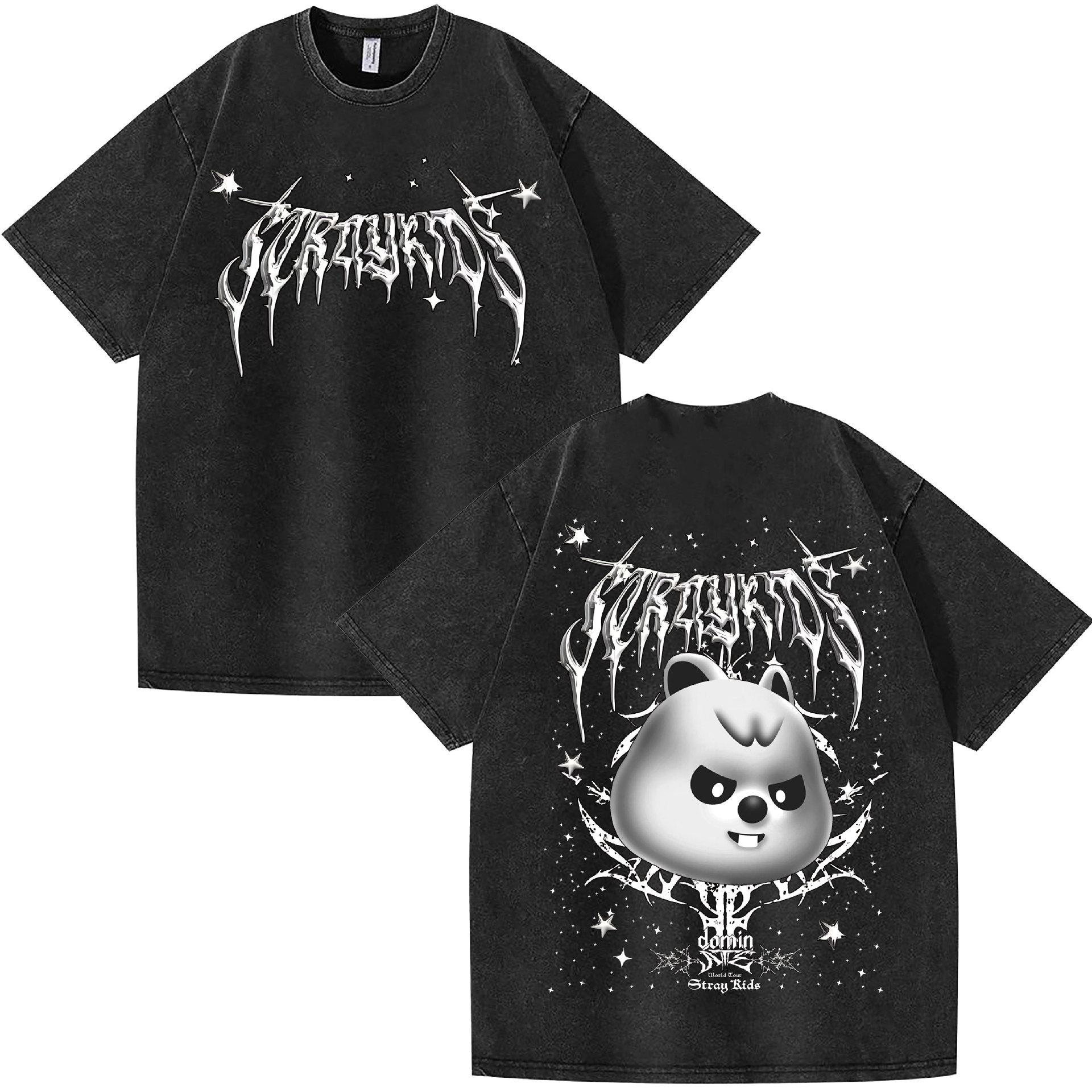 Washed Stray Kids Evil Skzoo Combo Peripheral Print Summer Short Sleeve S