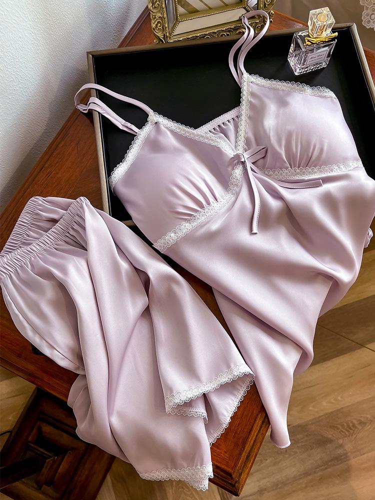 

Women s 19 Momme Crêpe de Chine Silk Camisole & Shorts Set - Wear Outdoors as Summer Loungewear Medium фиолетовый