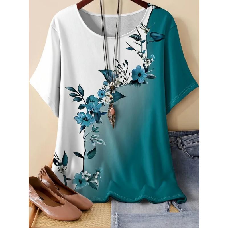 Fashion Women's Crew Neck T-shirt 3D Color Printed Color Printed Short Sleeves