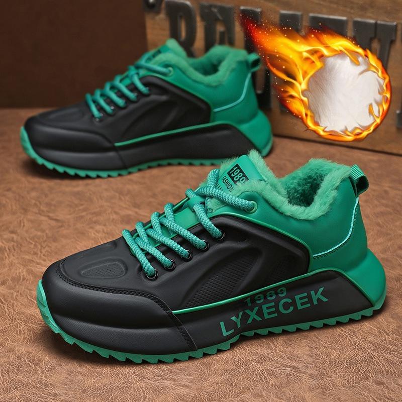 High-top Shoes with Fleece Lining Men s Cotton Shoes with Soft Soles Sport and Casual Shoes 44 чёрныйзелёный 1990₽