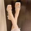 Fashion Summer Rhinestone Temperament Flip-flops Women's New Square Toe Clip-toe Non-slip Wear-resistant Stiletto Shoes