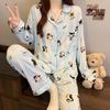 ins style girlish pajamas women's spring and autumn long-sleeved sweet bow full print casual loungewear set