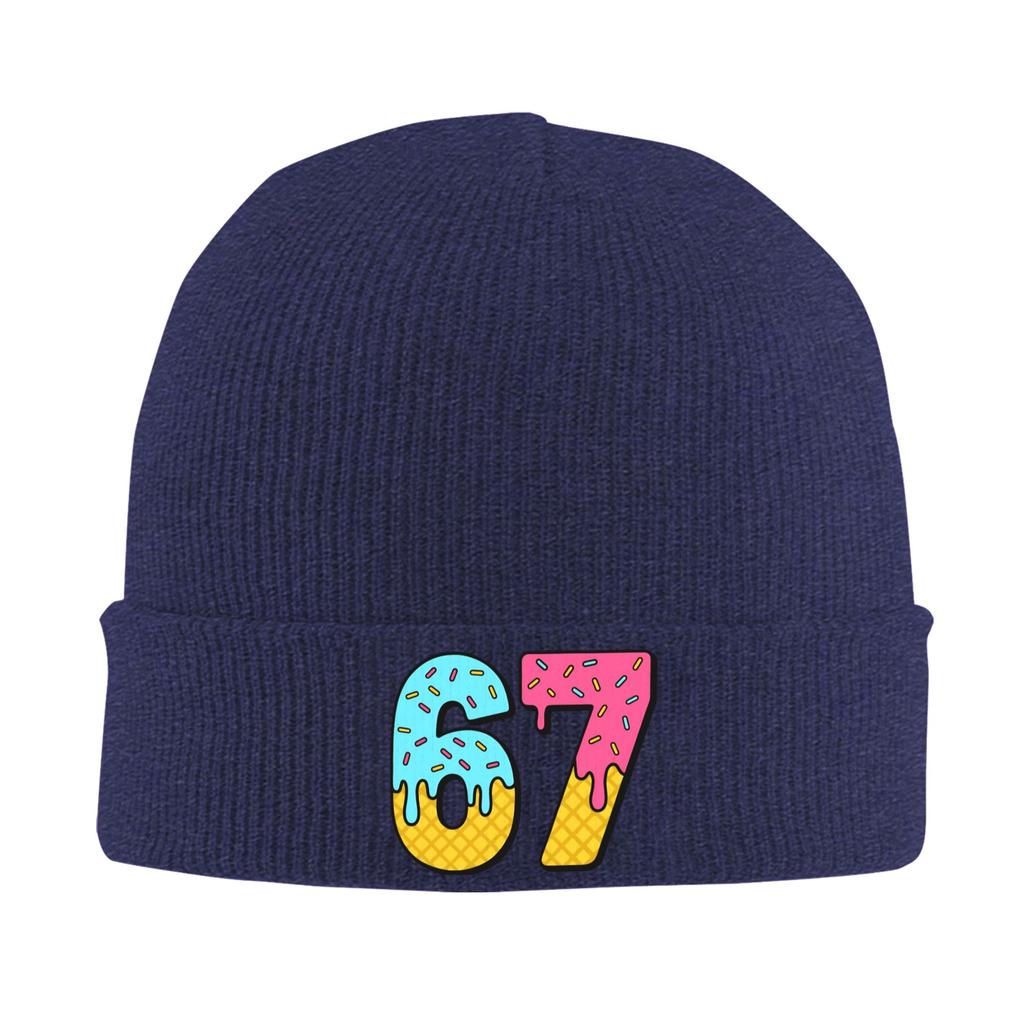 67 Meme Sechs Sieben Eiscreme Drip Mützen Beanie Mützen Frühling Grafik Strickmütze Vintage Damen Herren Unisex Hippie Warme Mütze