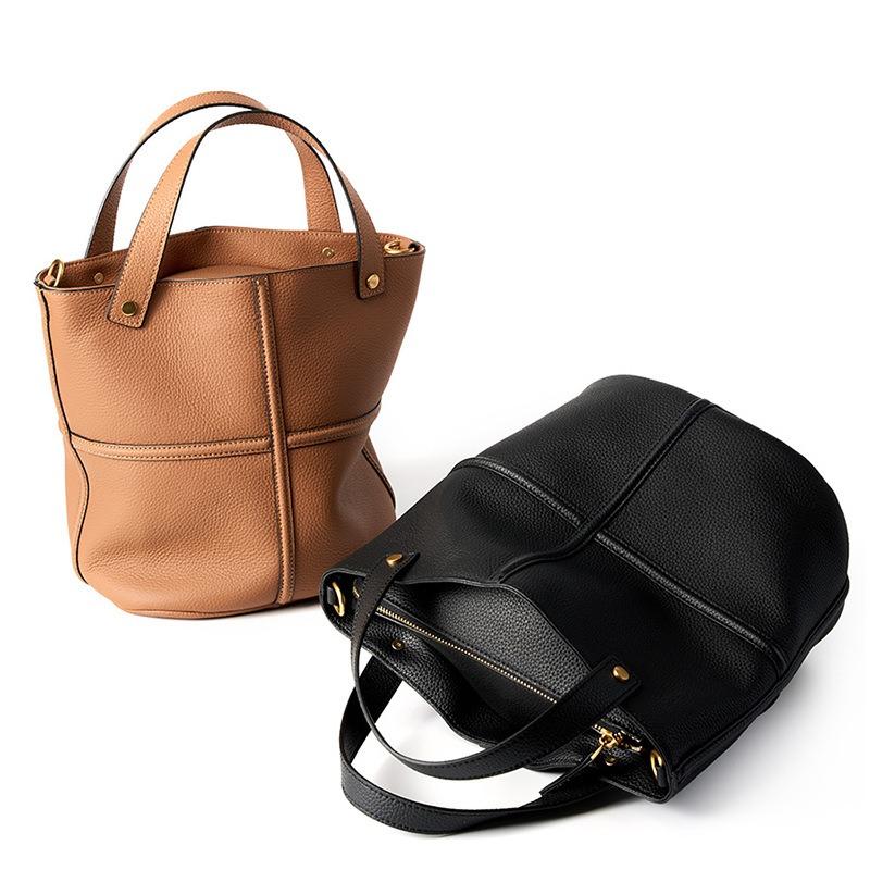 24 Early Autumn Niche Texture Versatile New First-layer Cowhide Commuting Large-capacity Bucket Bag Elegant Single Shoulder Oblique Span Bag