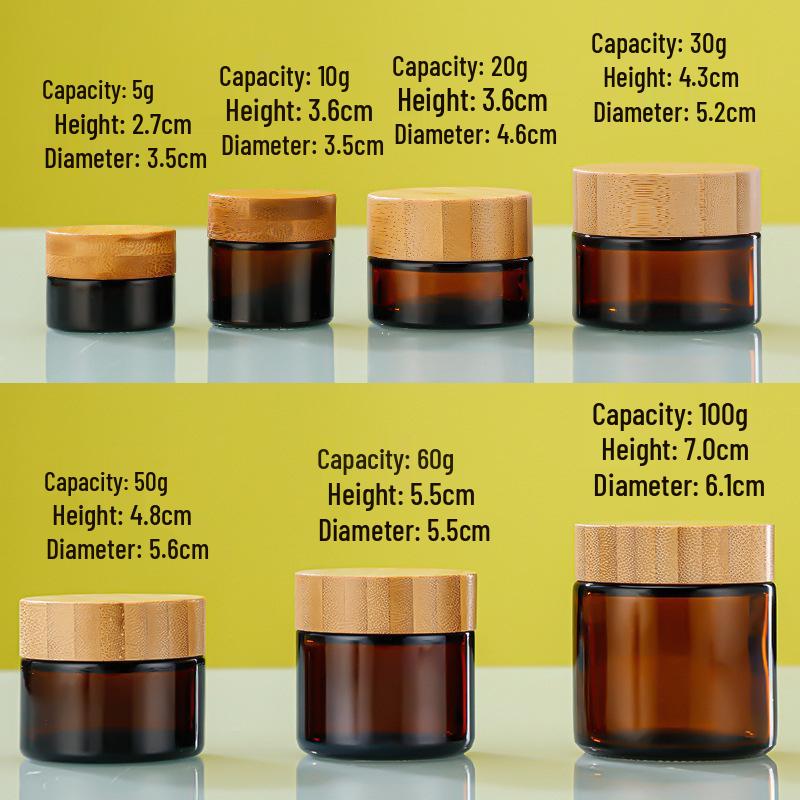 

Brown Bamboo Lid Cream Jar for Aloe Vera Gel, Eye Cream, Face Lotion 5g Glass with Brown Bamboo Wood Lid