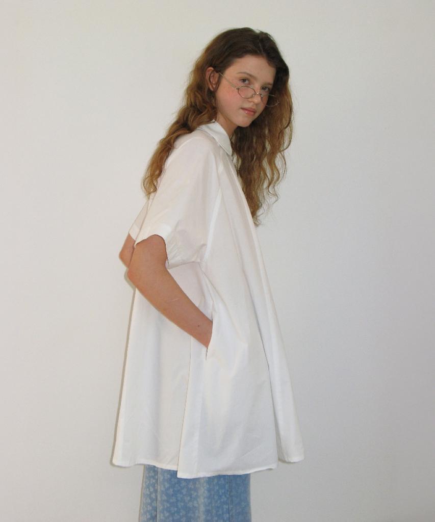 Ronron A Line Collar Shirt Dress White