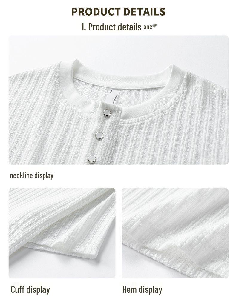 Golden Spear 2026 Summer Unisex Round Neck Hollow Button Half Sleeve T-shirt KF037