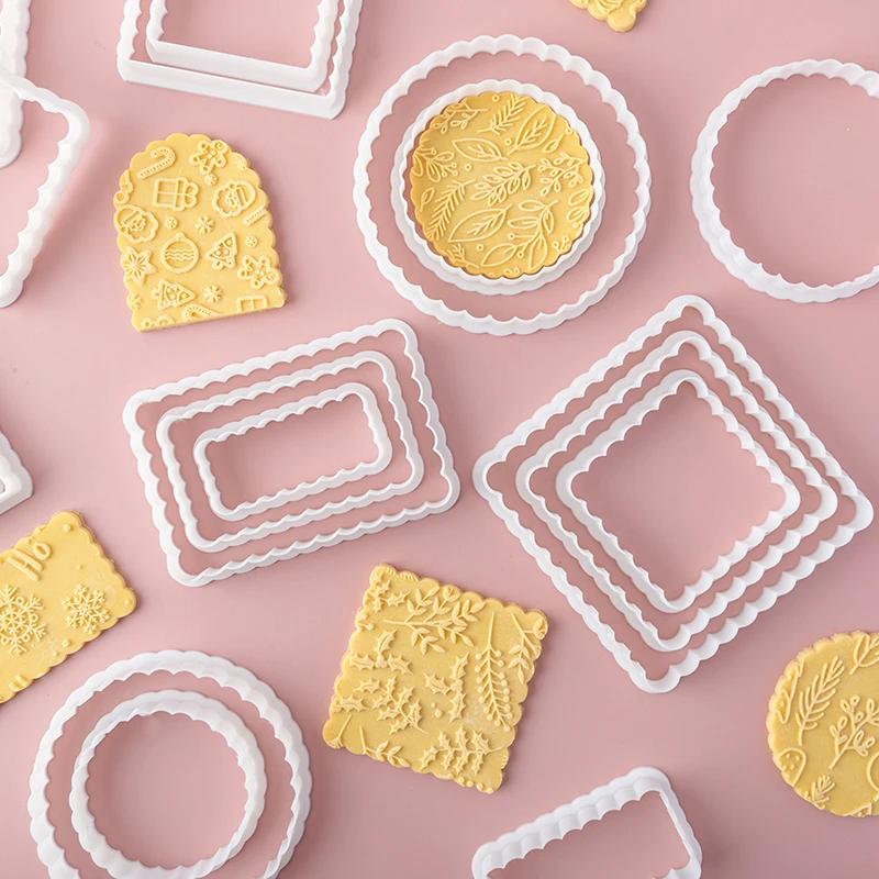 Square Arch Rectangle Cookie Cutter Mold Wavy Round Shaped Blessing Frame Fondant Cookie Cutting Die Baking Cake Decorating Tool