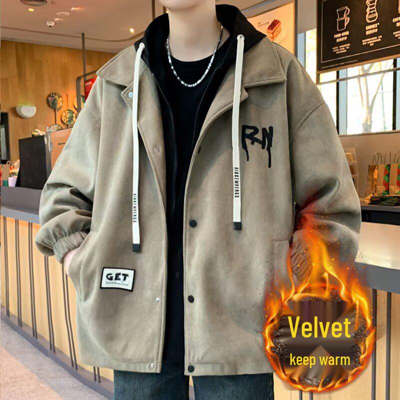 2025 Autumn Teen Boys  Trendy Hong Kong Style Hooded Jacket - Fashionable, Versatile, and Loose-Fit for Students 2XL