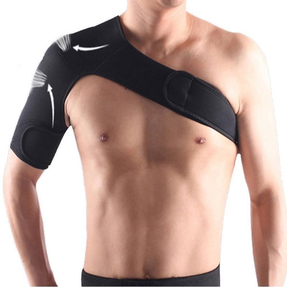 Adjustable Size Gym Athletic Care Single Shoulder Support Back Brace Guard Strap Wrap Belt Band Pads Black Bandage Men and Women