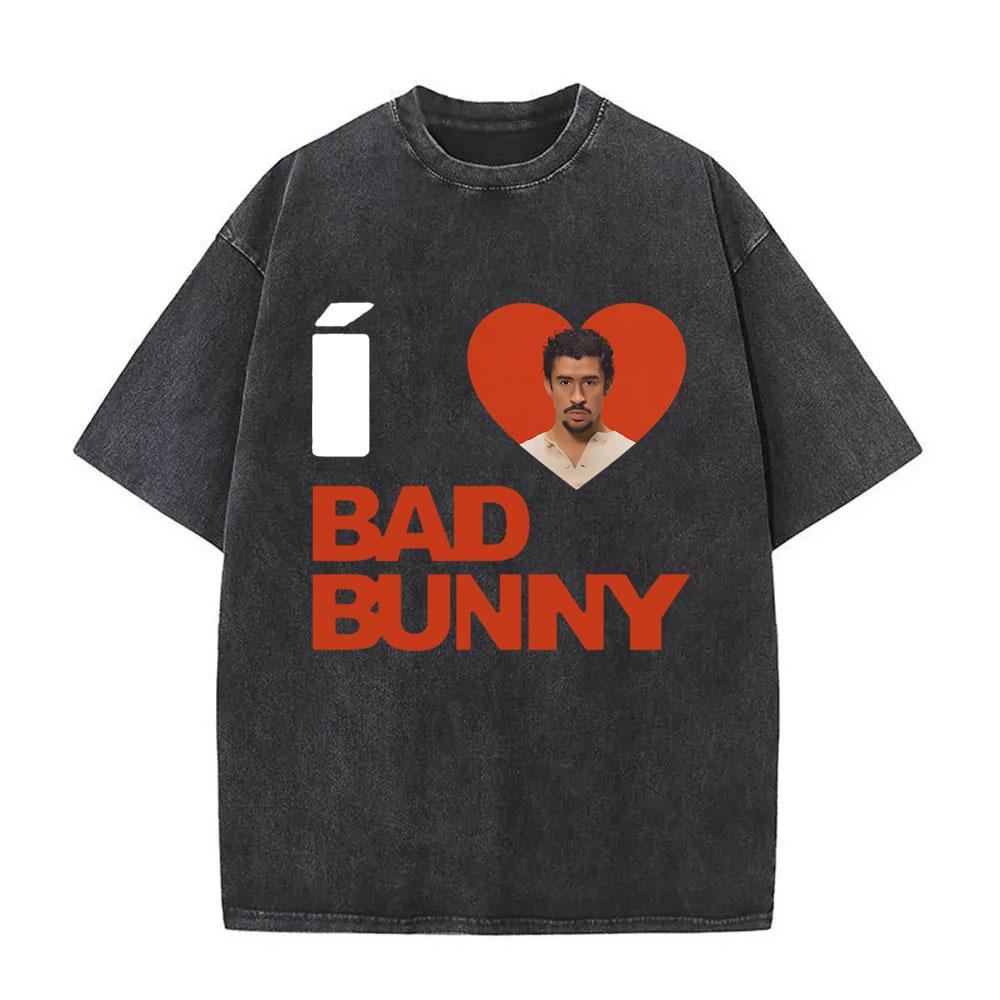 Camiseta Gráfica de Rapper Vintage Lavada Cara de Bad Bunny DeBi TiRAR MaS FOToS Impresión DTMF Camisetas Hombre Hip Hop Retro Camiseta Oversize