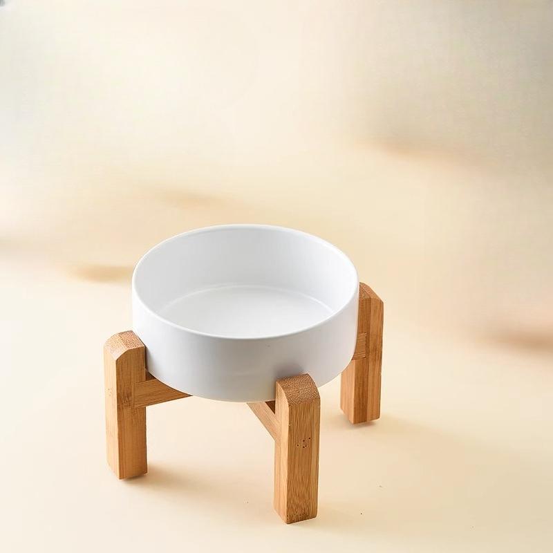 

Big Dogs Bowl Double Ceramic Elevated Pet Food Water Feeders Small Medium Large Dog Feeding Supplies with Wooden Stand