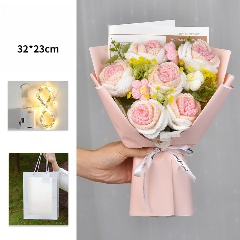 

Букет из 6 вязаных крючком роз - Вечные розы ручной работы, Романтический подарок для особых случаев finished product delivery [about 33 * 23cm]