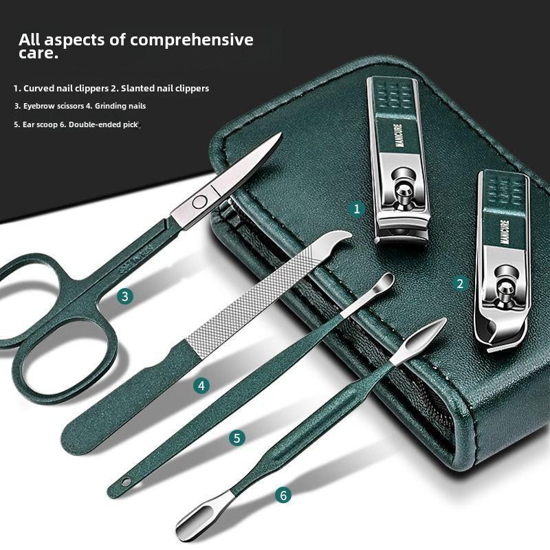 6-Piece Stainless Steel Nail Clippers Manicure Set with Ear Spoon - Nail Tools.