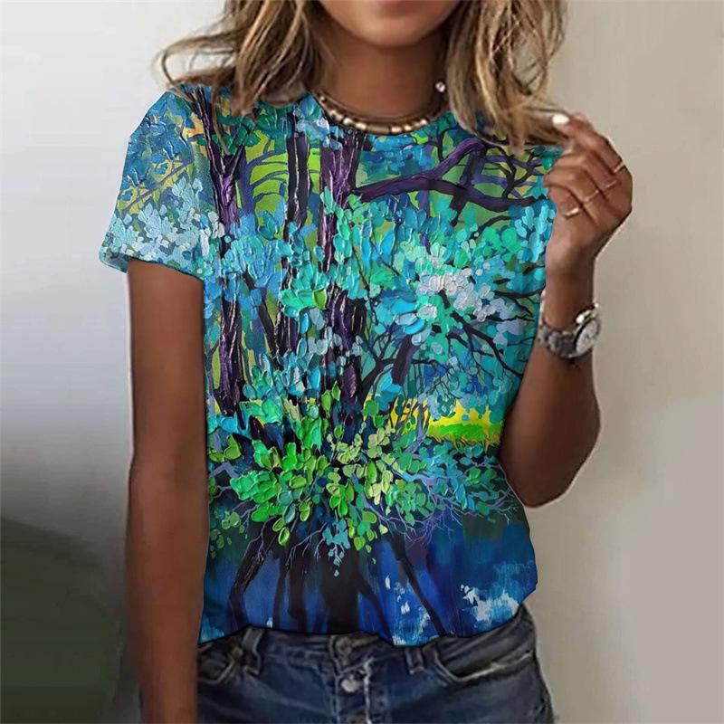 Plant Printed Harajuku 3D Summer Top Women's Colorful Floral Short Sleeved T-shirt