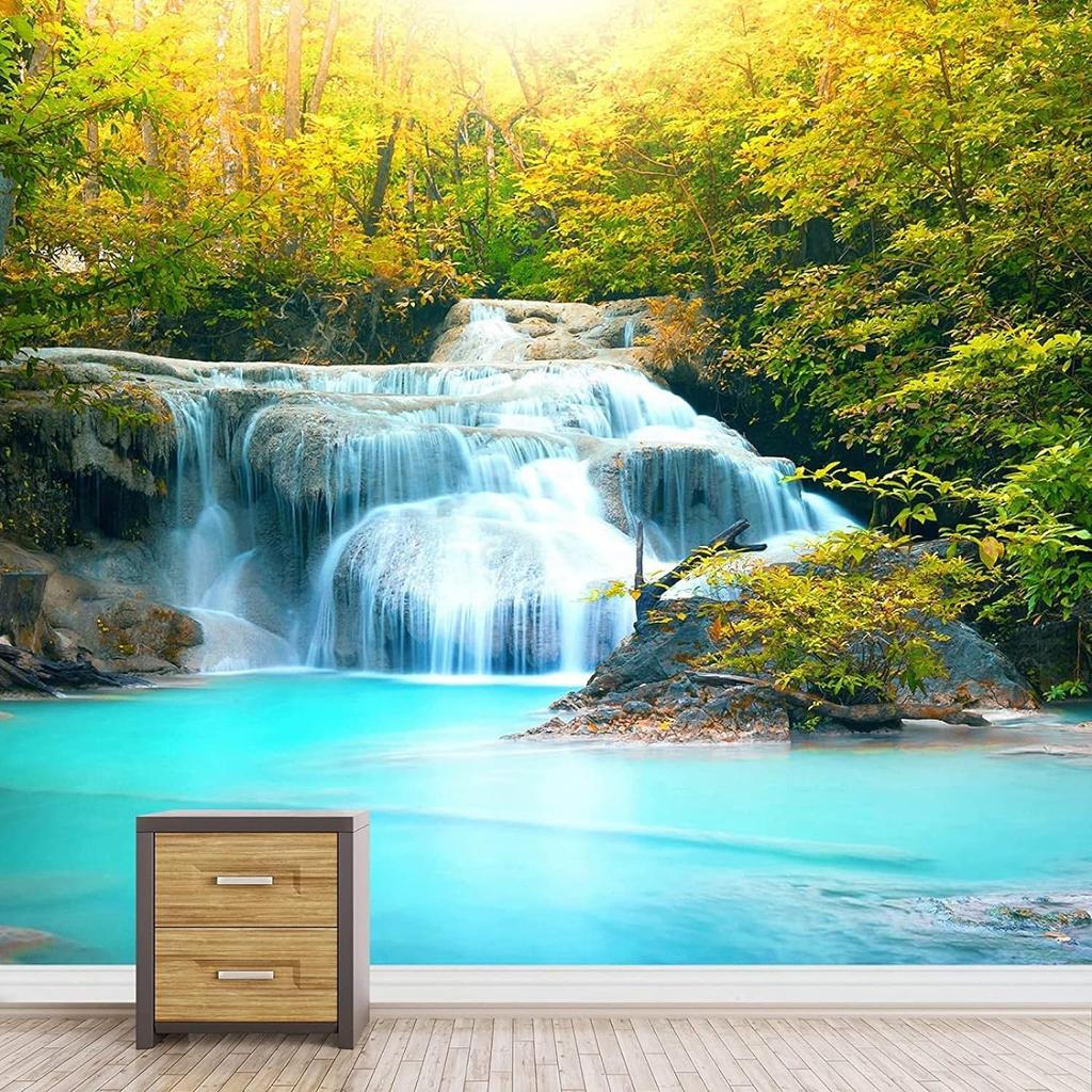 River Waterfall Wall Mural 3d Autumn Forest Wallpaper Removable Large Wall Sticker For Living Room Bedroom Wallpaper