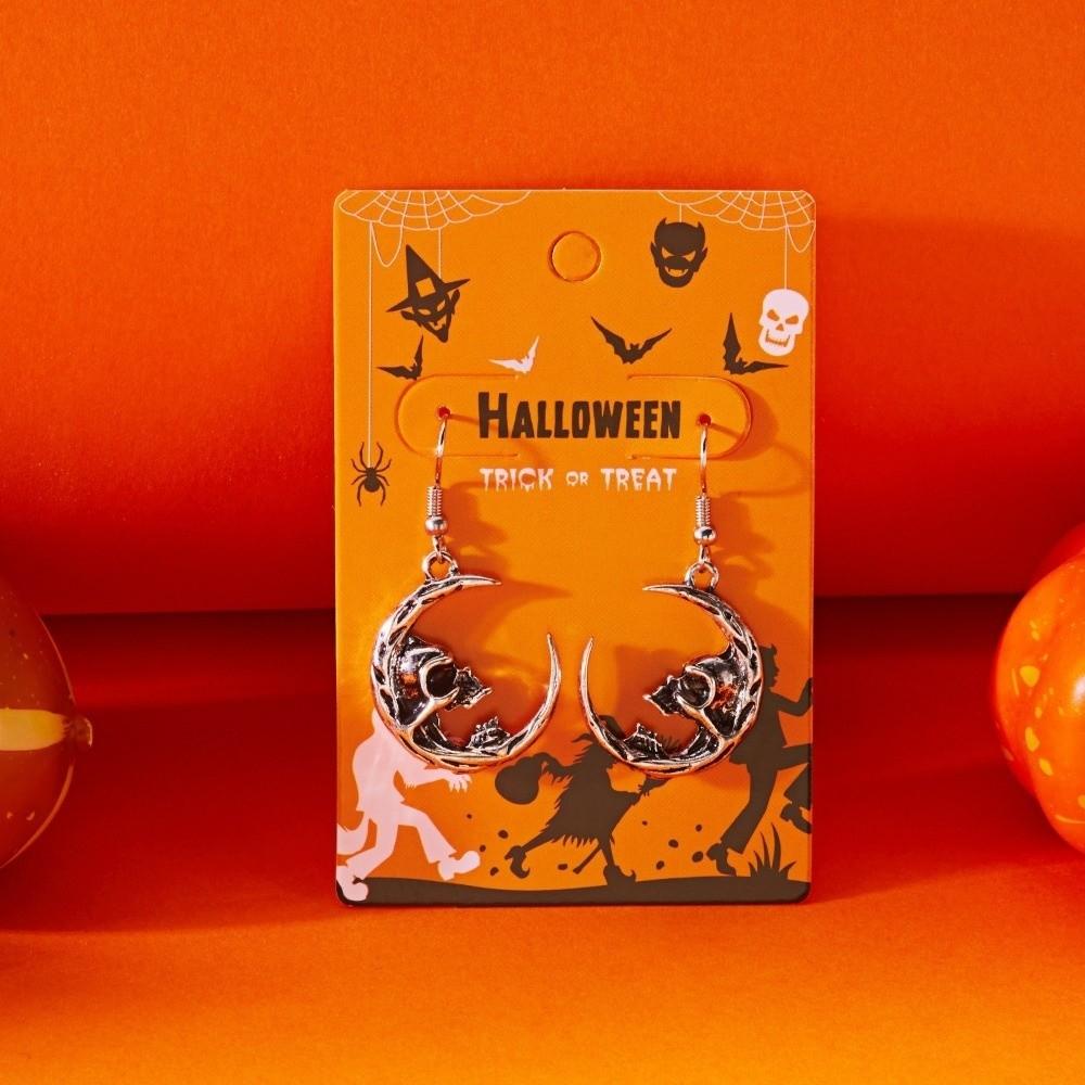 Moon Ghost Ear Studs Metal Skull Dangle Earrings Creative Halloween Earrings  Unisex