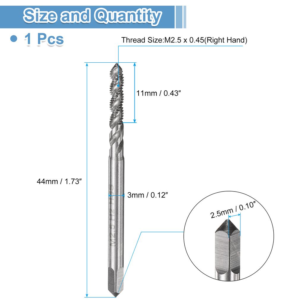 M2 M2.5 M3 M4 M5 M6 M7 M8 M10 M12 M14 M16 M18 M20 M22 Spiral Flute Thread Tap Metric Machine Taps HSS6542 Uncoated