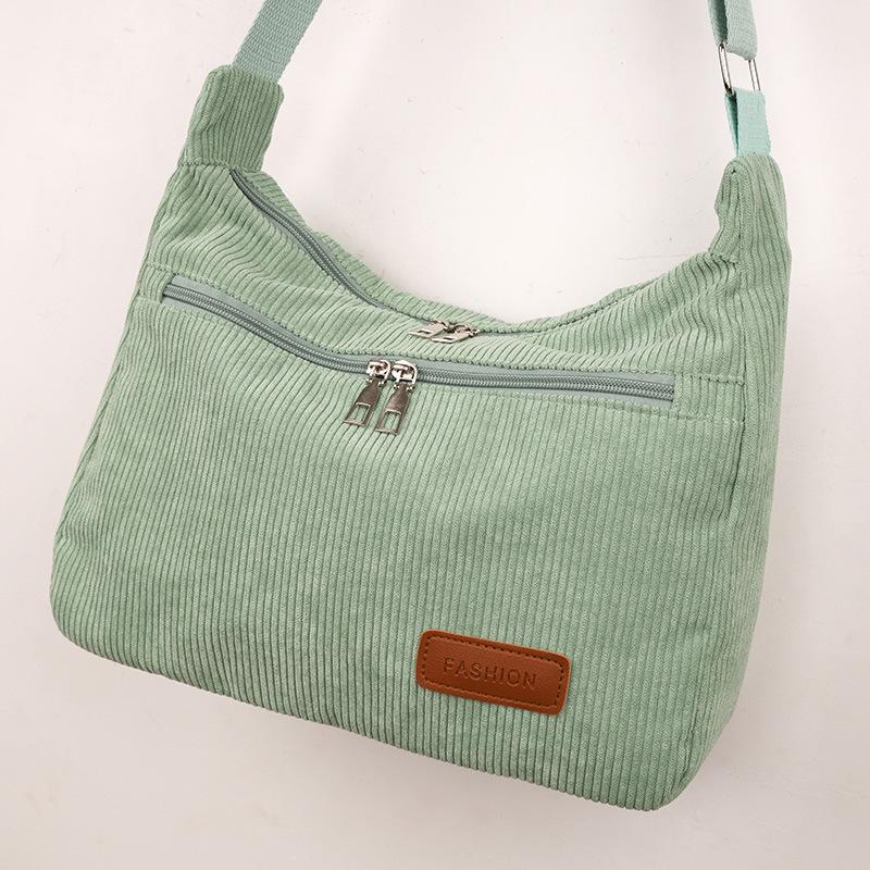 

Women Corduroy Shoulder Bag Cute Handbags for Women Large Capacity Female Soft Thick Stripe Cloth Purse College Girl Backpacks зелений