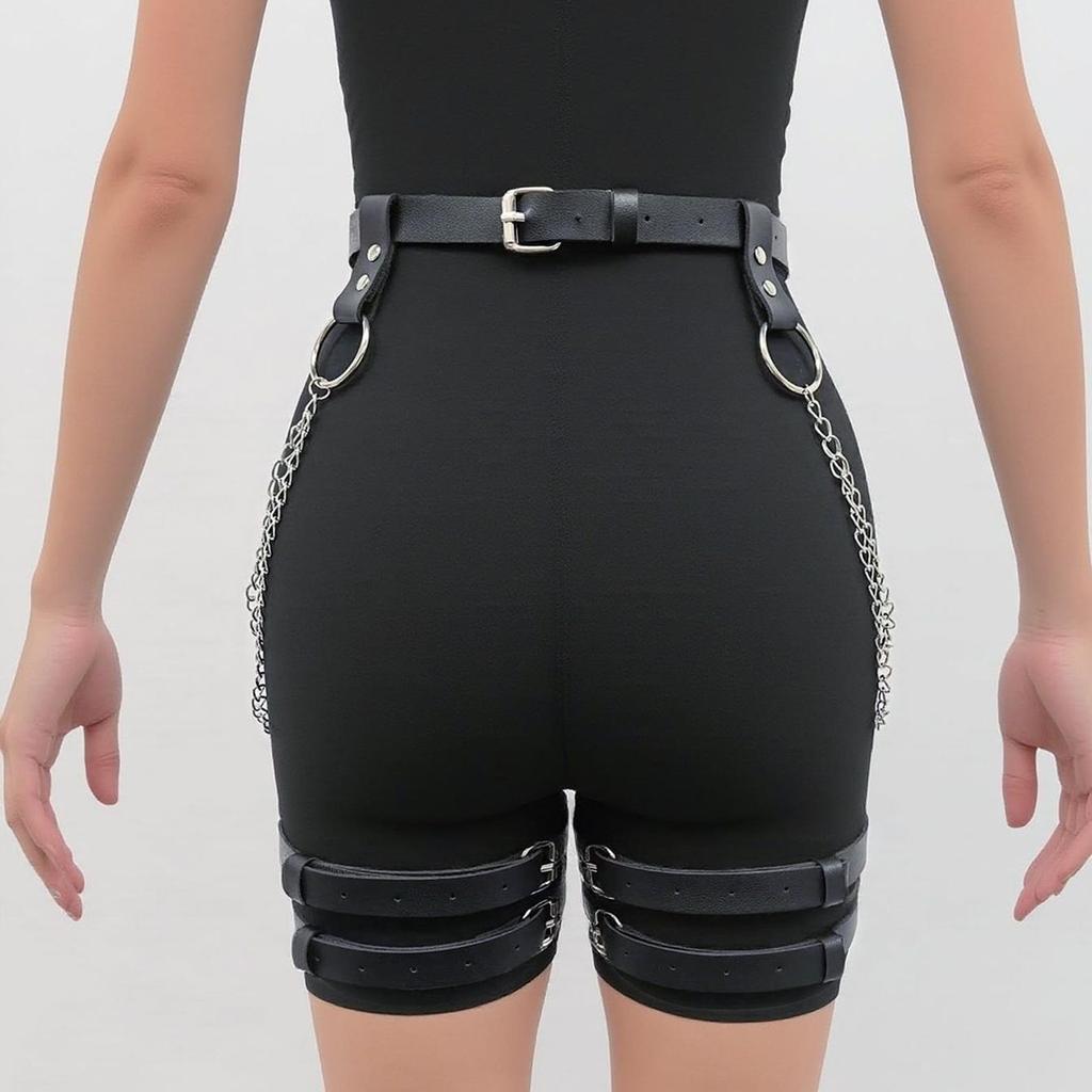 1pc Women's Belt with Chains Fashion  Chain PU Leather Belt Halloween Accessories Belt Adjustable Dress Goth Chains