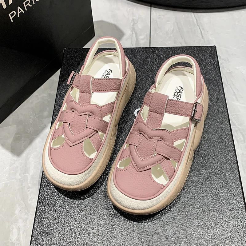 Fashion Casual Sports Sandals Women's Roman Closed Toe Sandal Summer Fashion Hollow Breathable Shoes Female Wedge Sneakers Plus Size 40