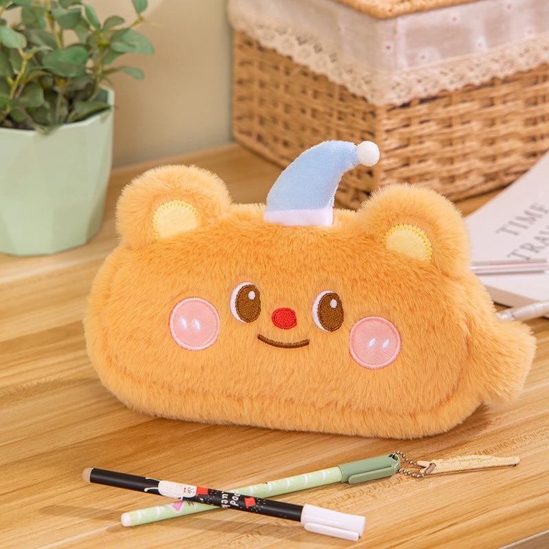 Cartoon pencil bag creative plush large-capacity pencil bag student multi-functional desktop stationery storage bag cartoon pencil bag