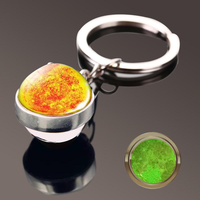 Double-Sided Glass Galaxy Keychain with Moon, Earth, Mars Pendants