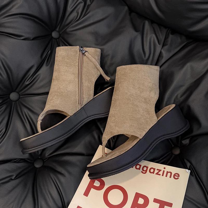 Fashion 2025Platform Flats Women's Sandals Flip Flops Clip Toe Summer Boots Wedges Shoes Fashion Casual Beach Slingback Heeled  Ankle