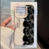 Luxury Black Lace Flower Case For iPhone 17 16 15 14 13 12 11 Pro Max Elegant White Leather Soft Silicone Shockproof Lady Cover