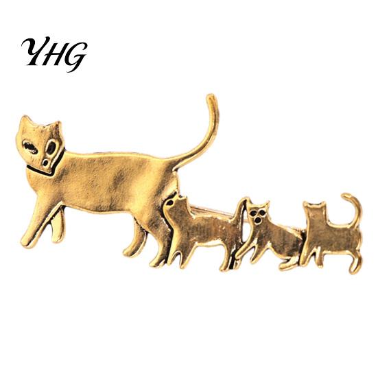 Daily Wear Brooch Cat Family Pin, Golden Silver Plated Alloy Kitten Lapel Tone Pin Animal Shape Badge Jewelry for Clothing Bags Hats Mini