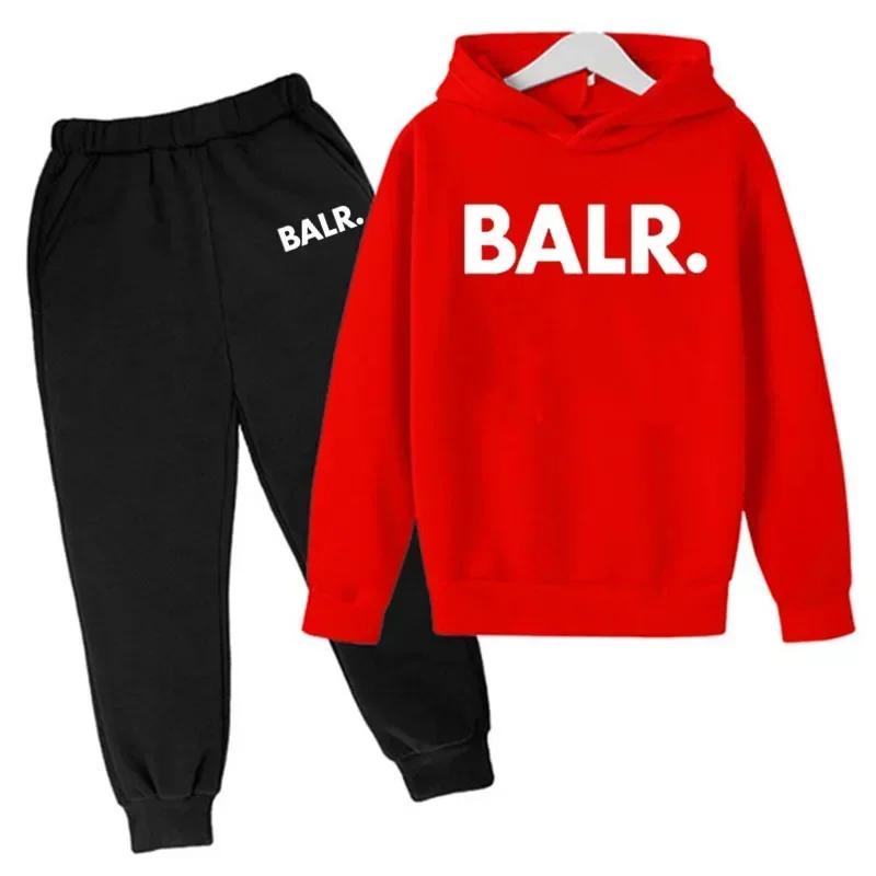 Marka Balr Dres Dziecięcy Chłopcy Dziewczynki Bluza Spodnie Dresowe Zestaw Dwuczęściowy Wiosna Jesień Zestawy Dziecięce z Kapturem Modne Casualowe Bluzy z Kapturem