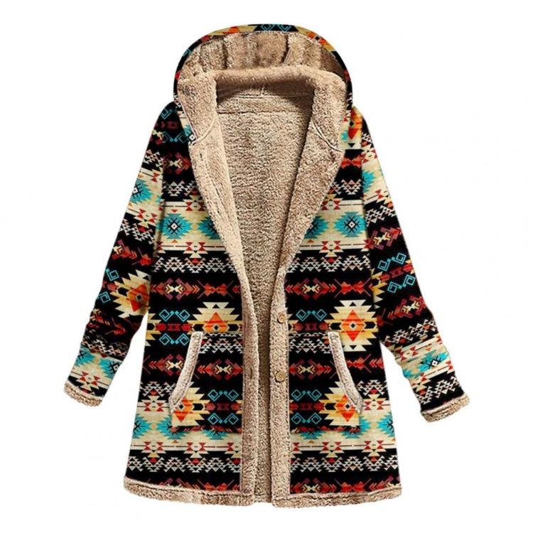 Hooded Women Ethnic Style Vintage Loose Thick Warm Outwear Single Breasted Autumn Winter Jacket Clothes for Women